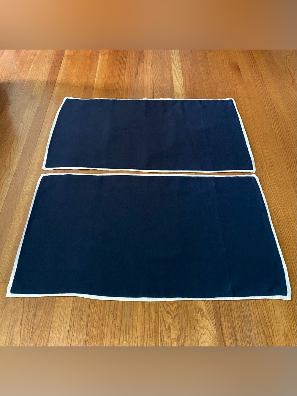Pottery Barn Belgian Flax Linen Navy Contrast Flange Shams Set